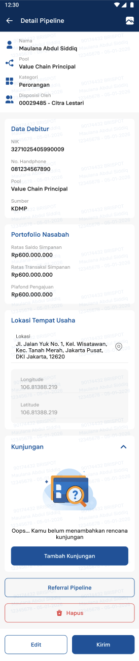 Tampilan tombol Referral Pipeline di aplikasi mobile
