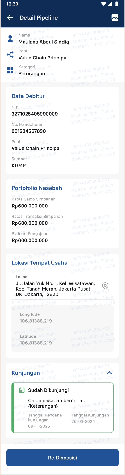 Tampilan Single Redisposisi di aplikasi mobile
